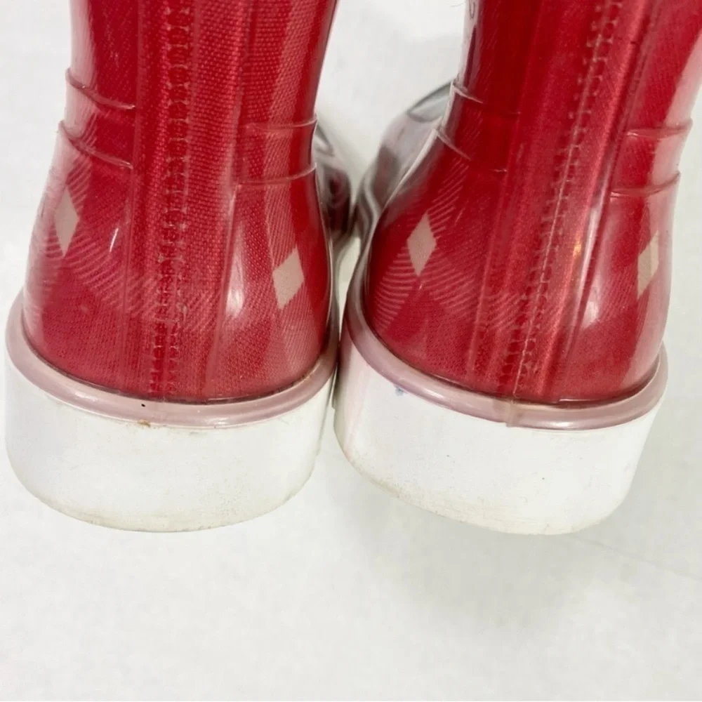 BURBERRY Check Rain Boots Red